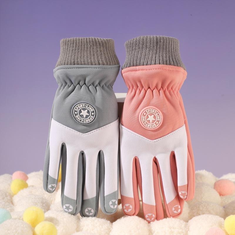 ColdSeason Warm Gloves for Boys and Girls Thickened with Round Logo Pattern  Waterproof Outside Anti Slip and Fleece Cycling Gloves