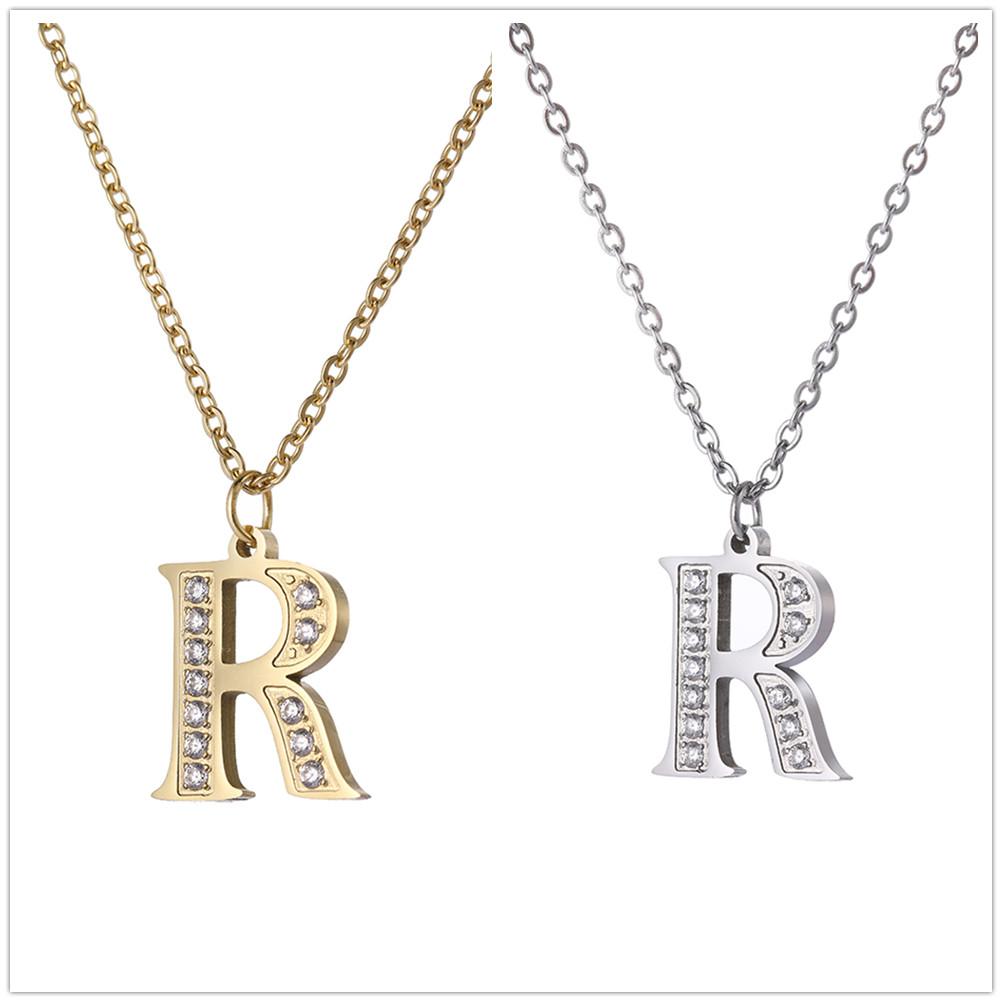 My Shape A-Z Letters Necklaces Girls Initials Alphabet Gold Color Chains Stainless Steel Rhinestone Name Pendant Choker Jewelry