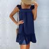 Women Summer Casual Loose Strap Halter Neck Solid Color Holiday Beach Dress