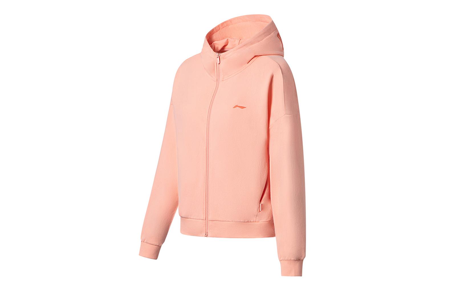 Li Ning Training Series Sweatshirts Women s Bright Lotus Orange Hooded Moderate Cardigan AWDS952-3 S