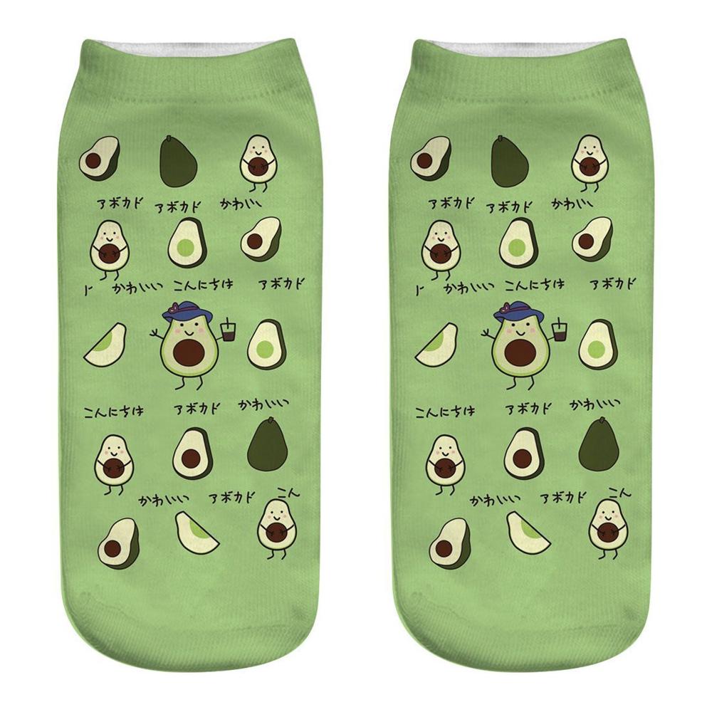 Neue 3D-gedruckte Cartoon Happy Avocado Cool Fashion Lustige Frucht Damen Socken Unisex Kurze Socken Kunst Neuheit Geschenk Dropship