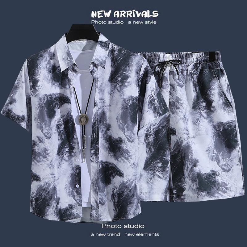 Men's Hawaiian Style Floral Summer Short Sleeve Shirt & Shorts Set