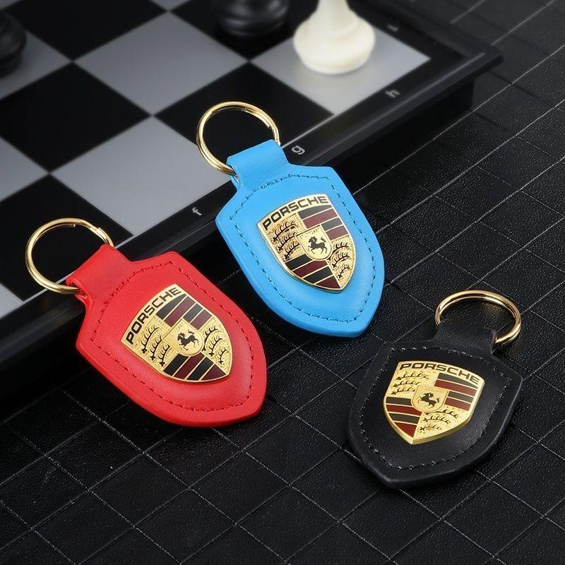 Portachiavi Auto Emblema Scudo in Pelle Portachiavi Metallico di Lusso Per Porsche Cayenne Panamera Macan 911 718 Taycan Boxster Cayman 918