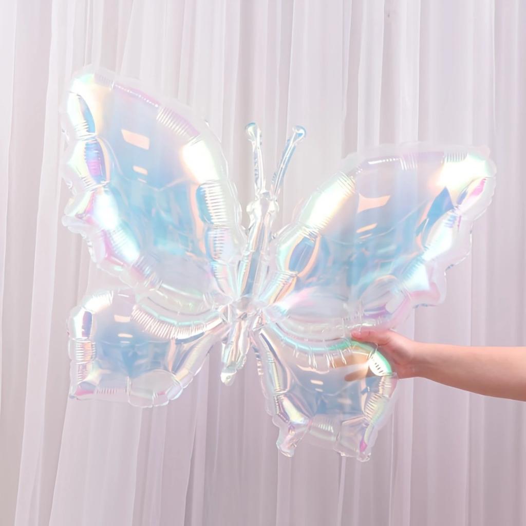 2pcs Shiny Butterfly Balloons: Pearl White Giant Butterflies for Holiday Celebrations