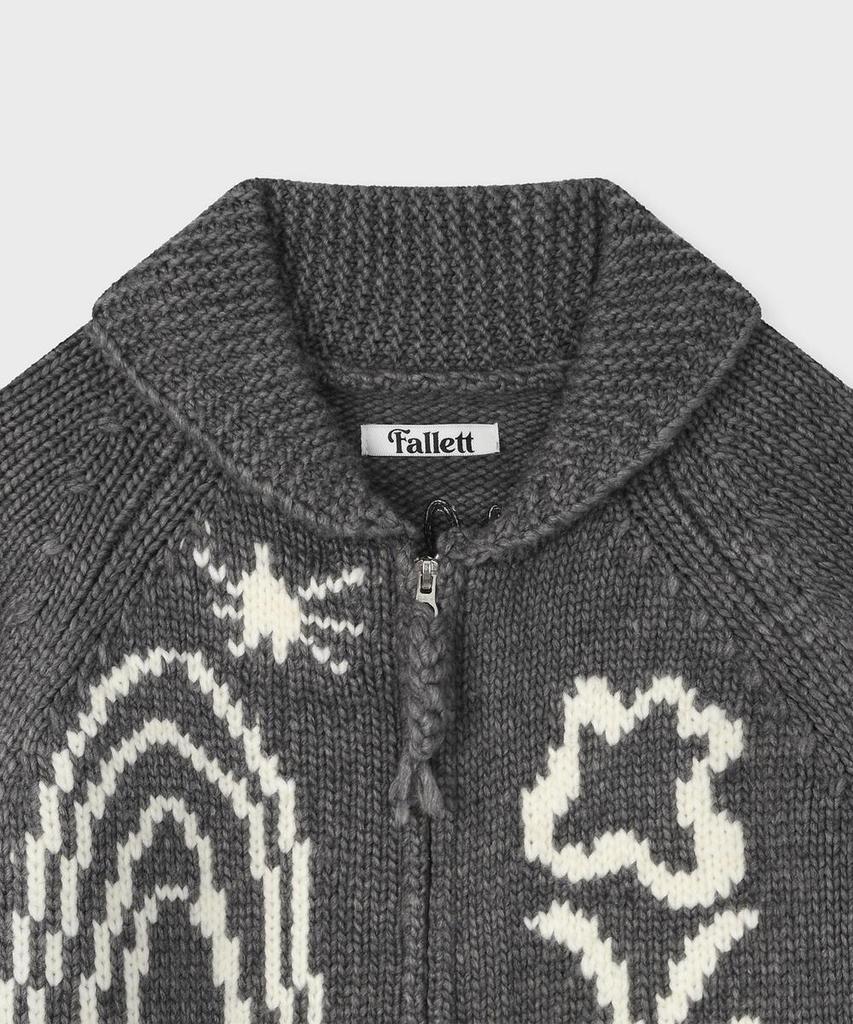 Fallett Drawing Garden Cowichan Knit Zip-Up Grey