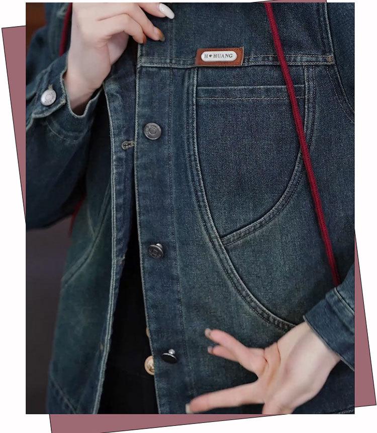 Women's Thick Velvet Hooded Denim Jacket - Autumn/Winter 2025 Chic Casual Top
