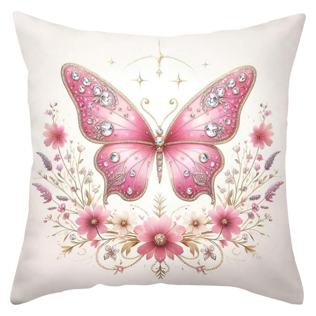 2D flat printing Pink Butterfly Decorative Cushions Floral Pattern Polyester pillowcase, sofa decorative cushion cov
