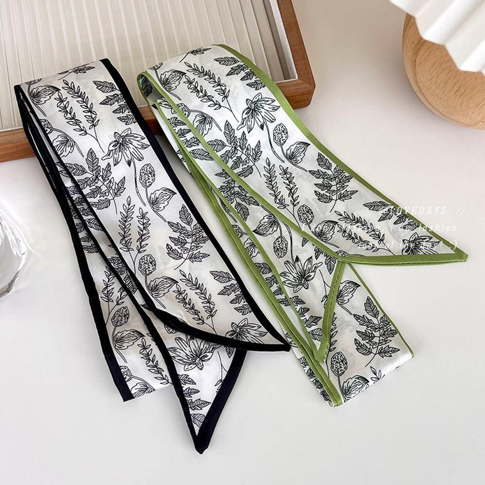 Leaf Sweet Neck Scarf Floral Satin Silk Scarf Hair Bands Flower Printed Scarf Women Hair Ribbon