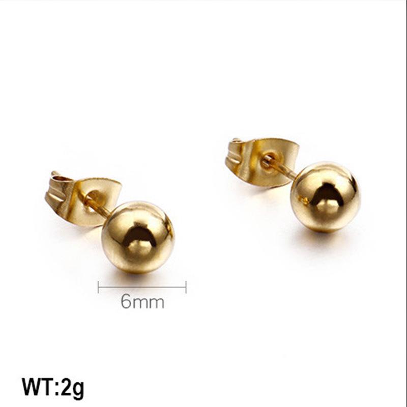 European & American Titanium Steel Round Bead Women's Stud Earrings - Simple Street Style Accessories