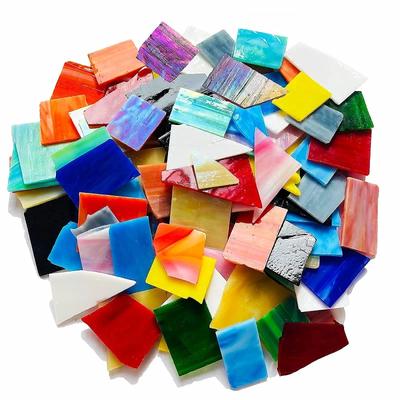 Mixed Shape Glass Mosaic Tiles for Handicrafts, Stained Glass Pieces Mixed with Colored Glass Fragments DIY Mica Pieces Mosaic