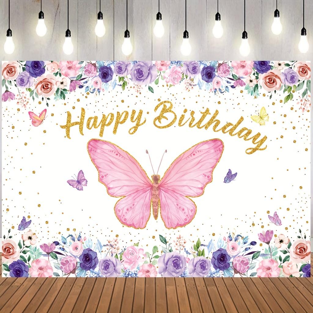 1 Item Watercolor-style Butterfly-themed Birthday Party Decoration - 5 Feet by 3 Feet Backdrop Fabric Banner