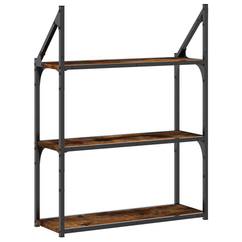 Wall Shelf with 3 Shelves Smoked Oak Finish 60 X 21 X 78.5 Cm Wood Based Material