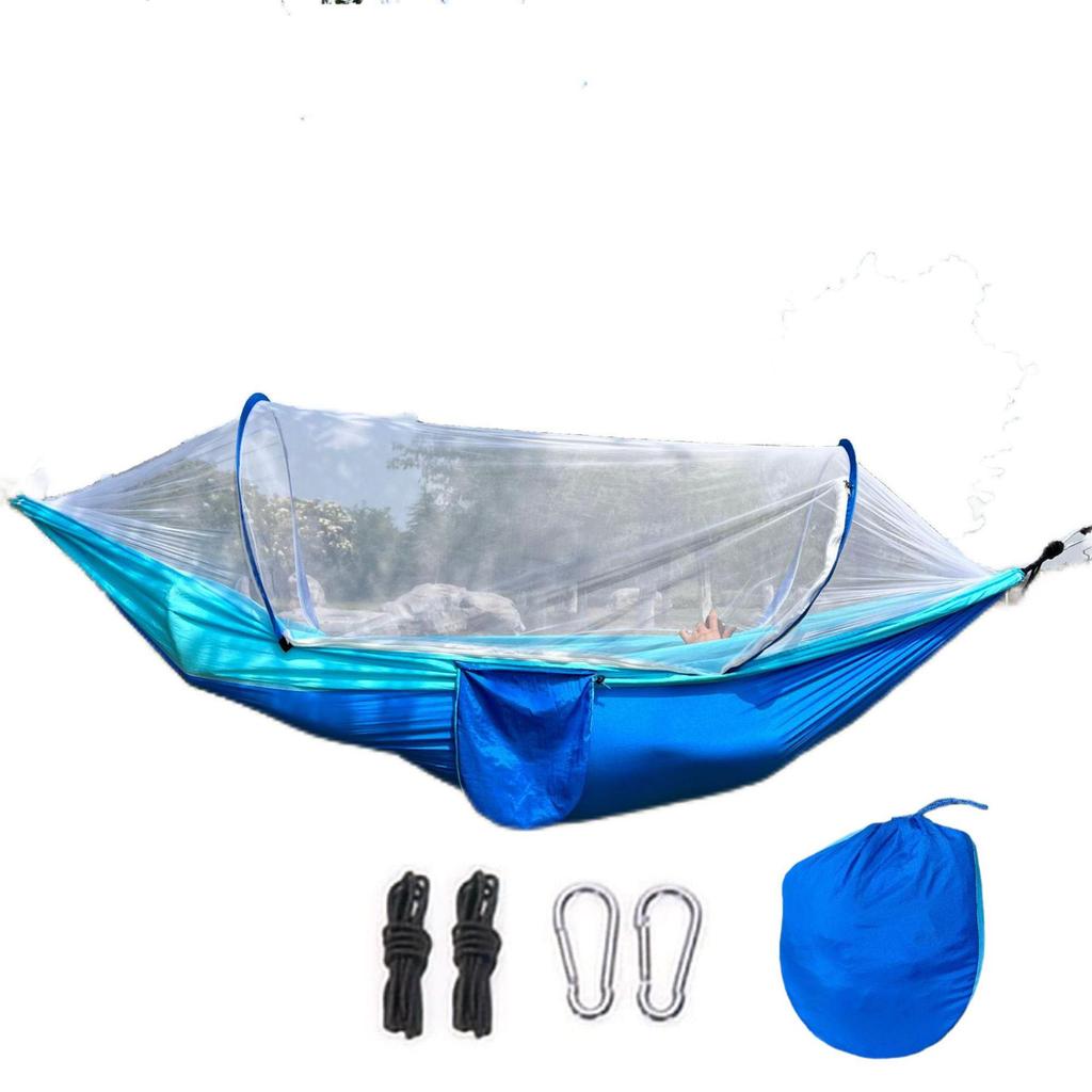 Quick-Open Mosquito-Resistant Hammock with Net, Single/Double Person, Anti-Roll Parachute Cloth for Outdoor Camping Swing