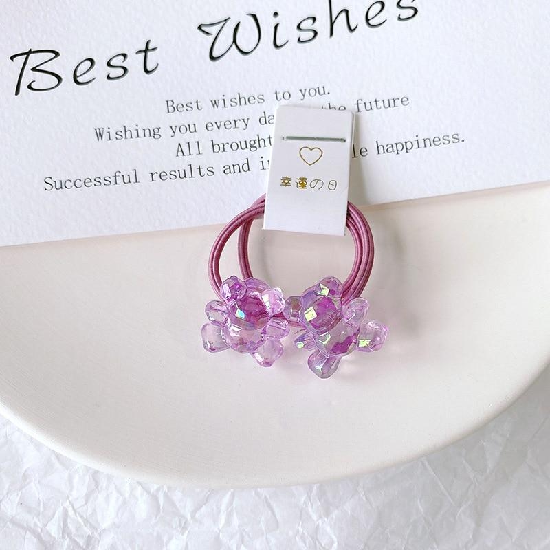 1 Pair Kid Hair Band Cute Sweet Floral Heart Bear Crystal Hair Rope for Baby Girl Little Girl Hair Accessories
