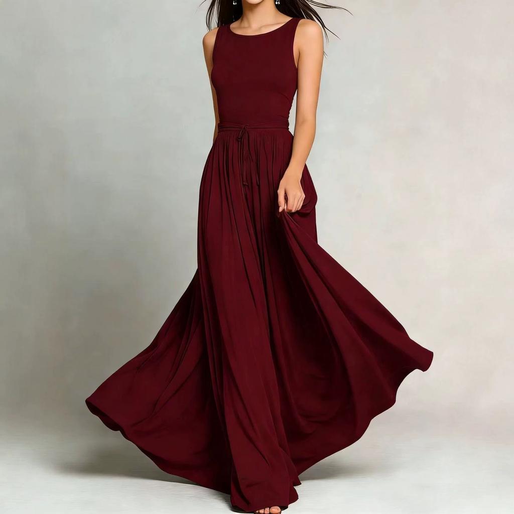 Women's Color Sleeveless Tank Dress with Pockets Long Length for Casual Everyday Wear