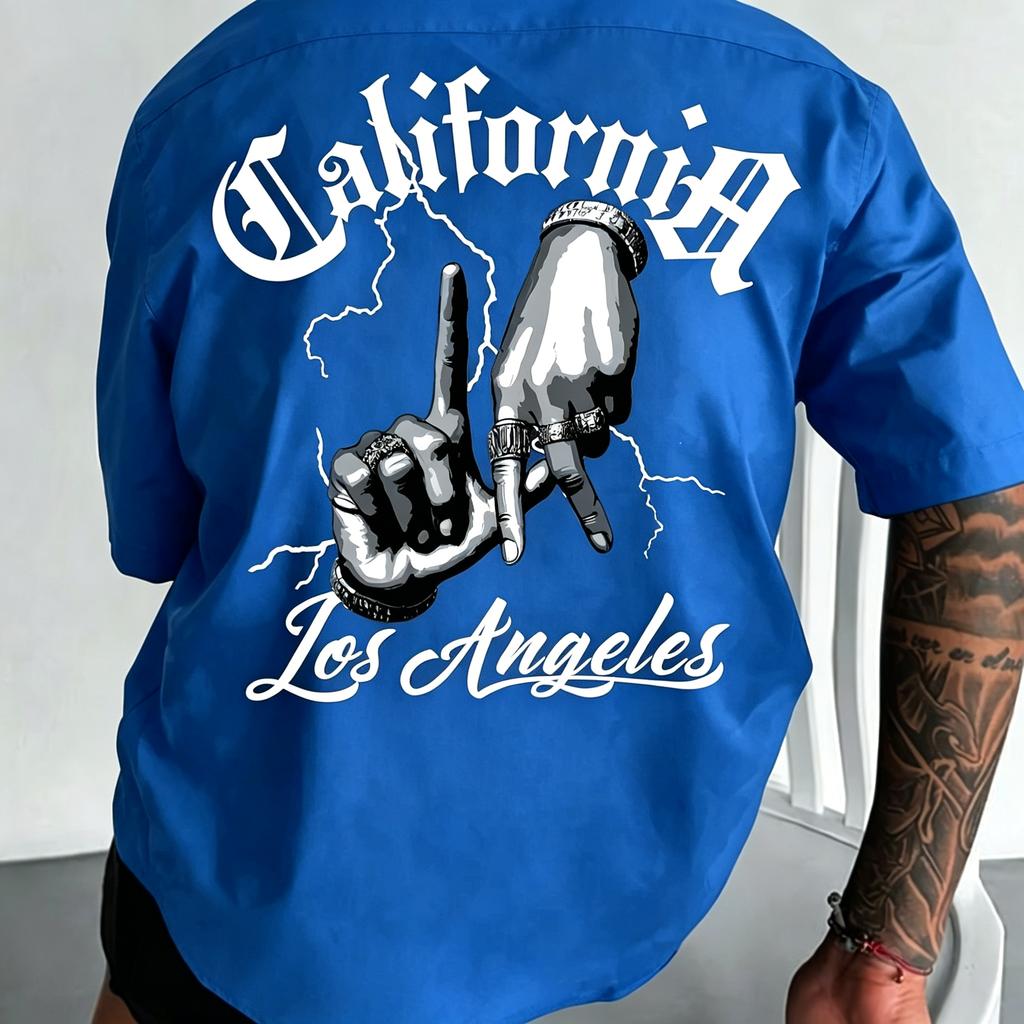 Unisex Kalifornienblitz Handabdruck T-Shirt 100% Baumwolle Weich Bequem Street Style Kurzarm Rundhalsausschnitt Lässiges T-Shirt