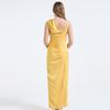 Summer New Arrival Acetate Satin Asymmetrical-Cut Bodycon Dress For Women Elegant One Shoulder Folds Splice Party Prom Dress