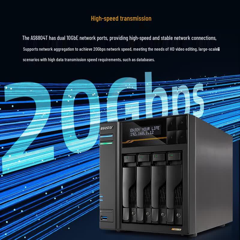 ASUSTOR AS6804T 4-Bay NAS Server with 64GB DDR5 ECC RAM
