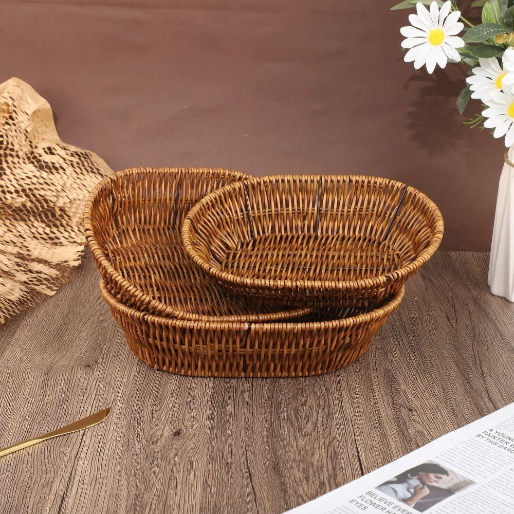 

Oval Food Plate Handwoven Fruit Basket New Bread Basket Breakfast Cake Snack 24x17x6.5cm