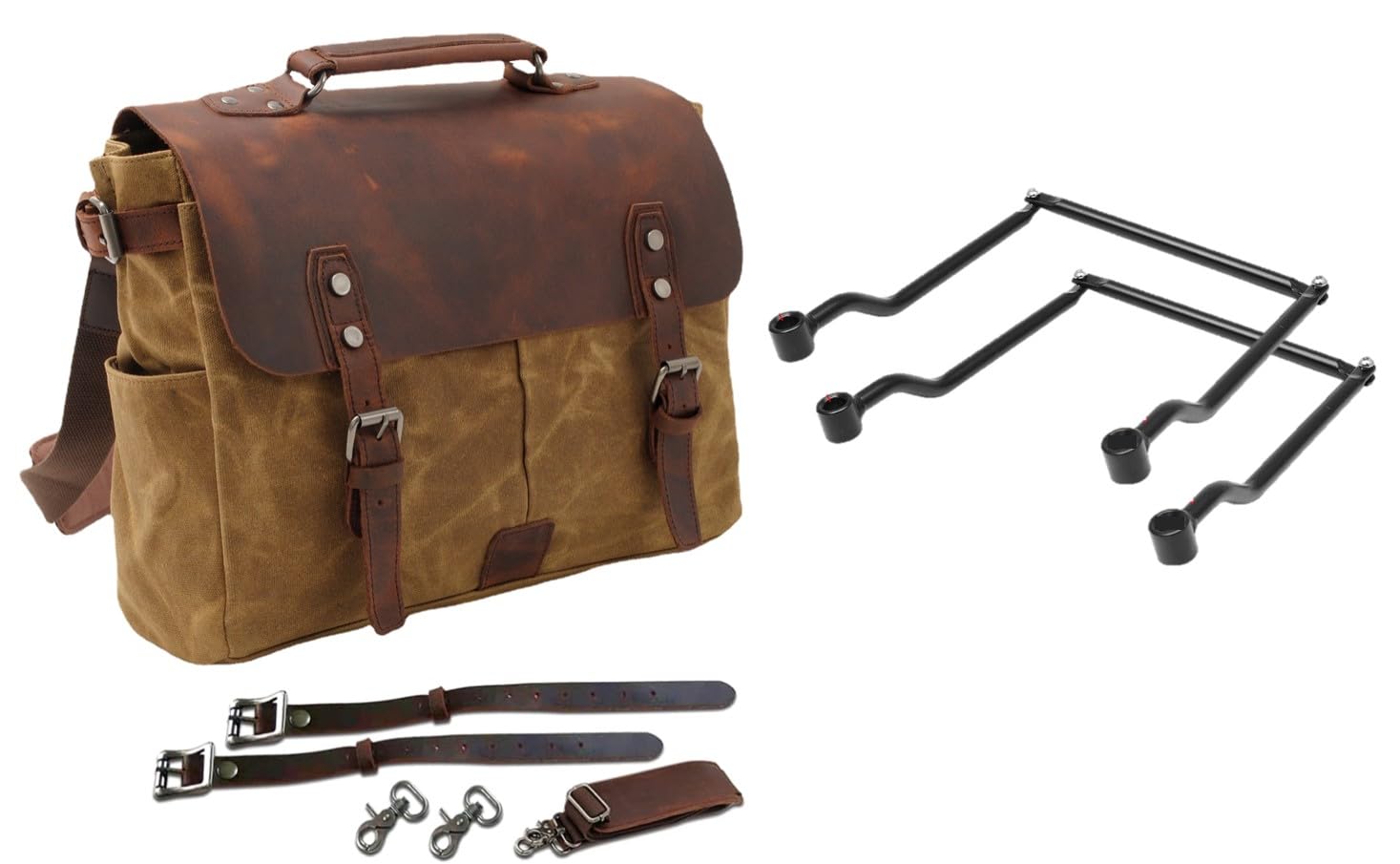 

Велосипедная боковая сумка с застежкой из металла, ретро, большая вместимость, ремень, плечевой боковой карман, велосипедная кожаная сумка, коричневая кожа [CFT TIME] (2, + Черный)