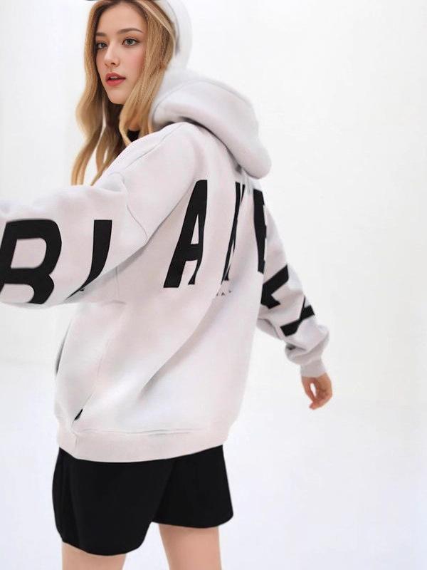 Damen-Kapuzenpullover-Sweatjacke mit großem Aufdruck und Fleecefutter, Frühling/Herbst 2025