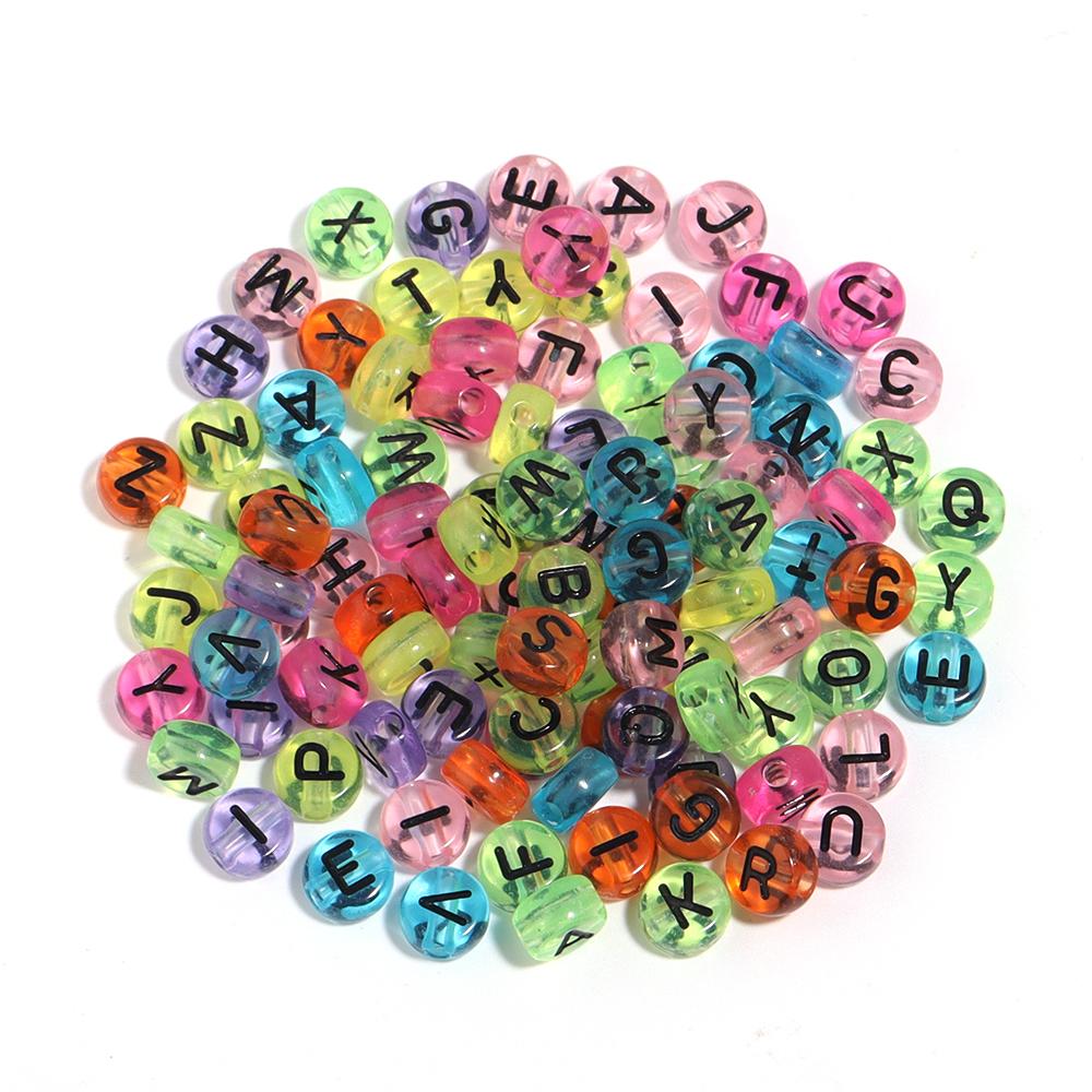 100pcs 7mm Multicolor Acrylic Alphabet Beads Heart Numbers Letter Loose Beads For Jewelry Making DIY Bracelets Gift Wholesale