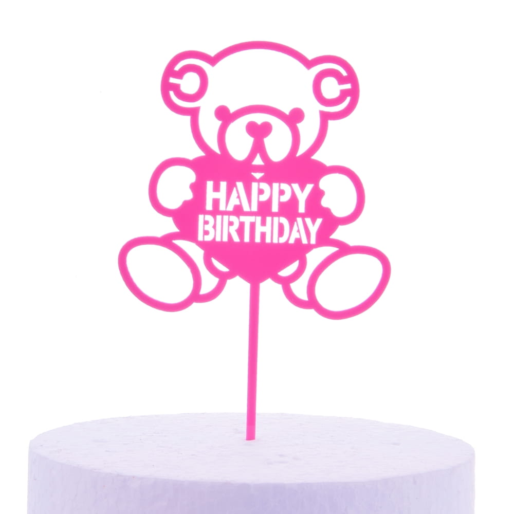 Topper Miś Happy Birthday Różowy