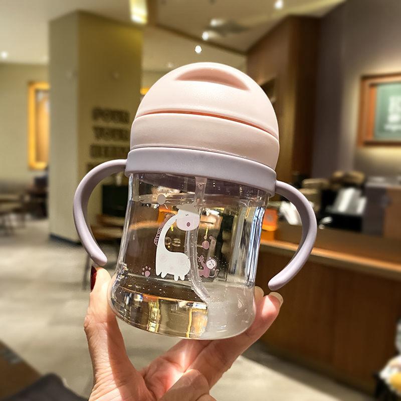 250Ml Cartoon Pattern Outdoor Child Drinking Bottle Straw Cup With Suction Ball For Kids Training Portable Handle Water Bottle