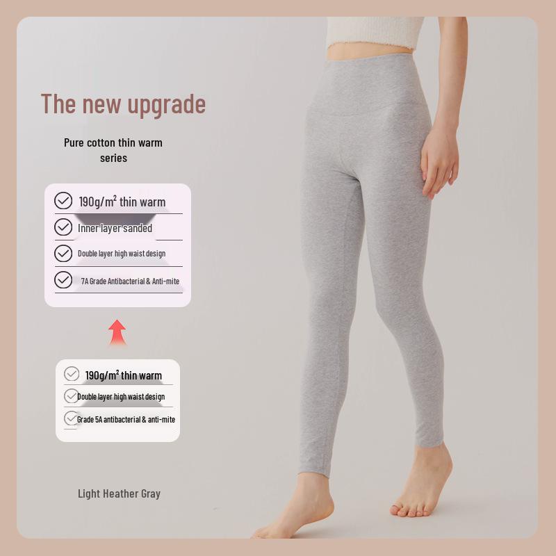 Women's High-Waisted Pure Cotton Slim Trousers - Lightweight Warmth for Spring & Autumn