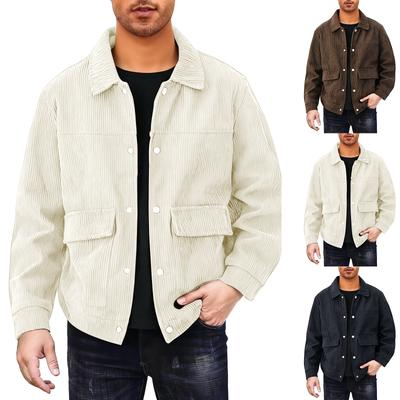 Corduroy Jacket Men Winter Button Down Shirt Jackets Long Sleeve Retro Outwear Casual Ribbed Work Coat With Pockets