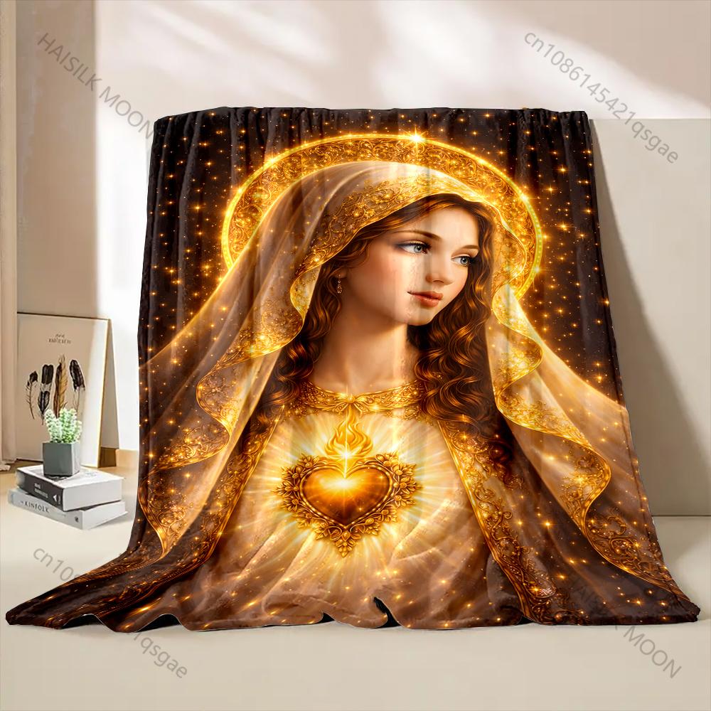 1PC Our Lady of the Golden Heart Print Blanket Warm Soft Fluffy Kids and Adult Sofa Bed Throw Blanket Outdoor Travel Camping RV