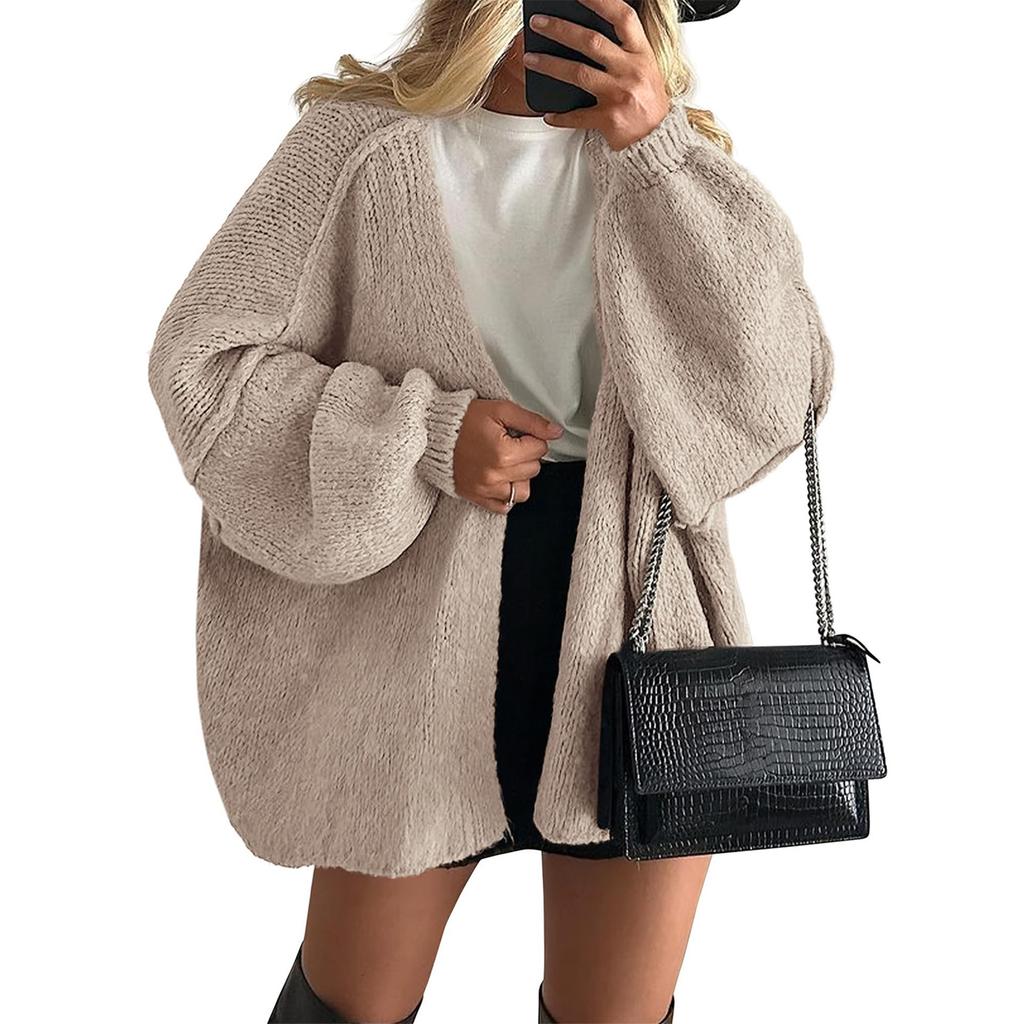 Women's Fashion Solid Color Coats Long Sleeved Knitted Casual Cardigan Sweater Jacket
