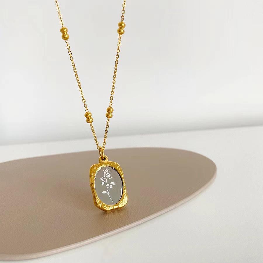 

Stainless Steel Mirror Flower Pendant Necklace For Women Gold Color Rose Flower Charm Neck Chain Party Retro Temperament Zircon