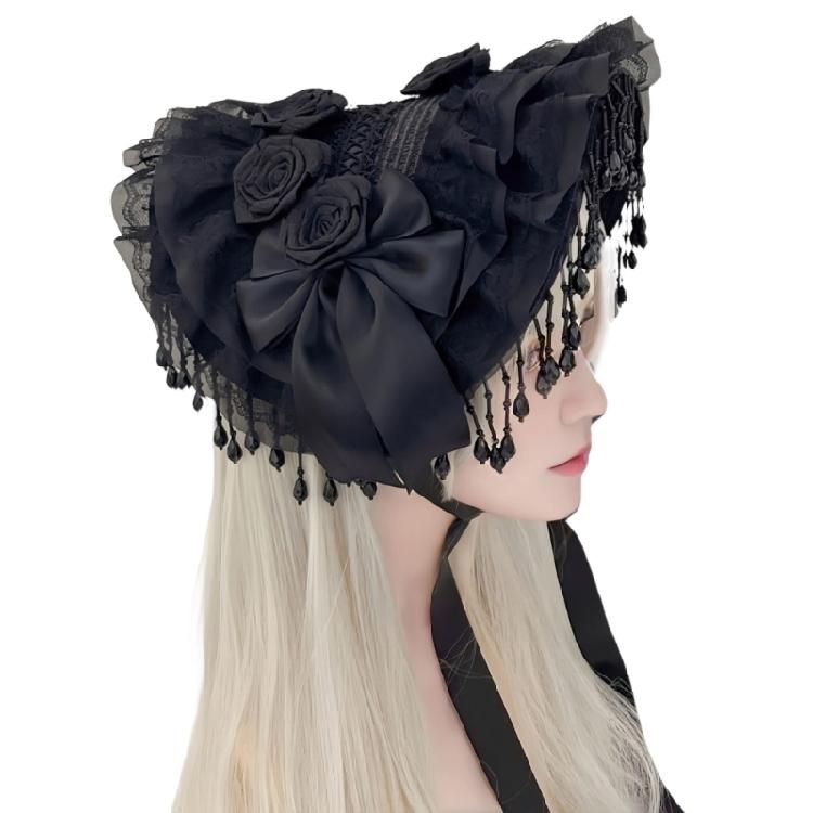Gothic Lace Widows Cap Detailed Craftsmanship Themed Party Headpiece Costume Accessory for Fashion Photography