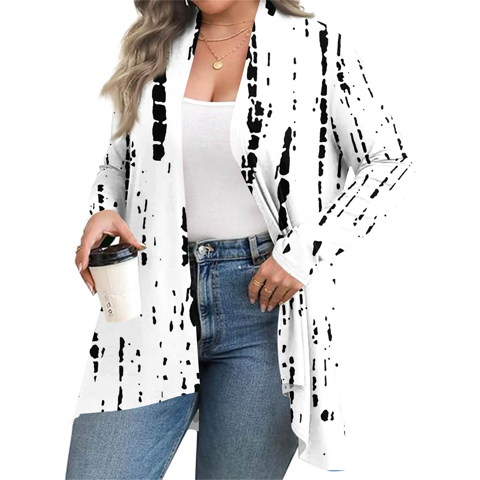 

Женский осенне-зимний модный повседневный кардиган средней длины с принтом и длинным рукавом XXXL