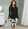 Long Sleeve Waist Tight Office Slim Fit Spotted Flower Printing Elegant Bodycon Dress
