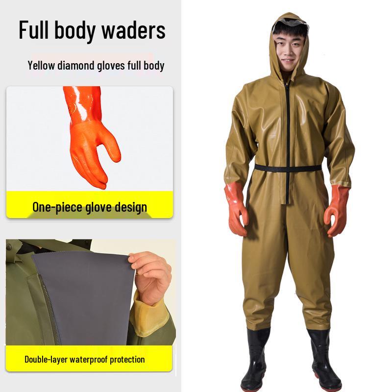 Full Body Waterproof Waders with Skin Suit & Water Shoes for Fishing and Reservoir Activities