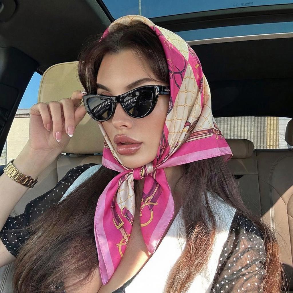Luxury Brand 2026 Chain Print Square Silk Scarf for Women Hijab Hair Bands 70cm Neckerchief Female Satin Shawl Ribbon Headband