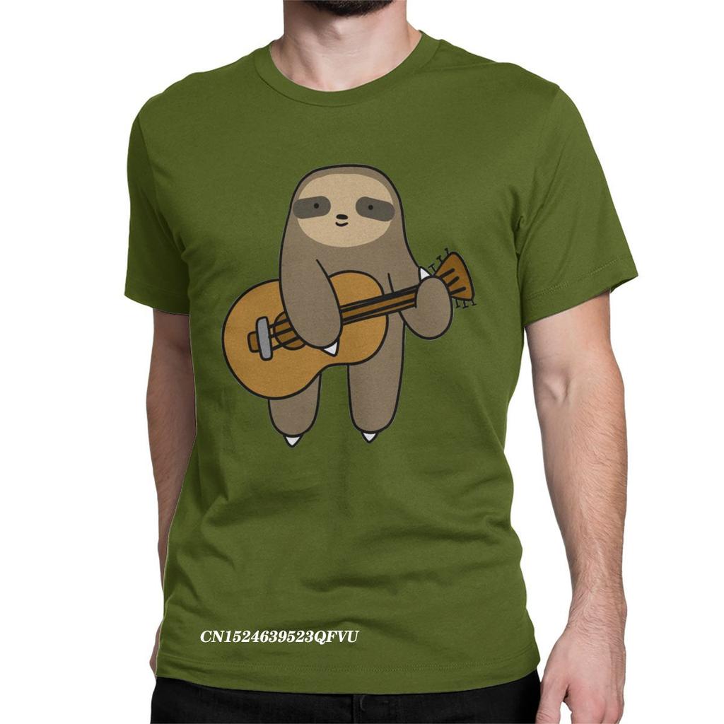 Guitar Sloth Cute Tops T Shirts Mens Cotton Novelty Tee Shirt Round Neck Guitarist Animal Tees Harajuku Tops Gift Idea