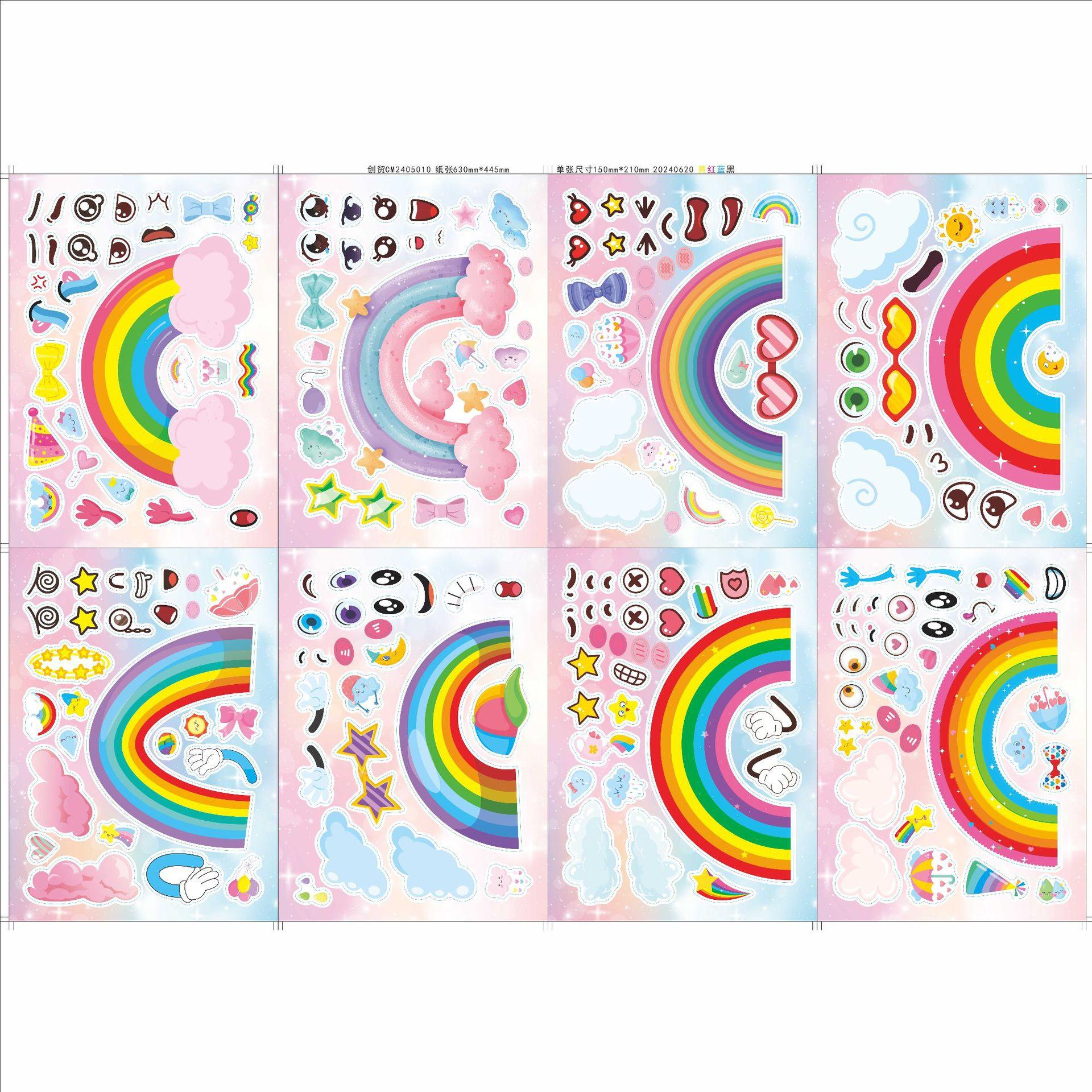 8Sheets Make Your Own Rainbow Stickers Children DIY Puzzle Sticker Make A Face Cloud Assemble Jigsaw Stickers Kids