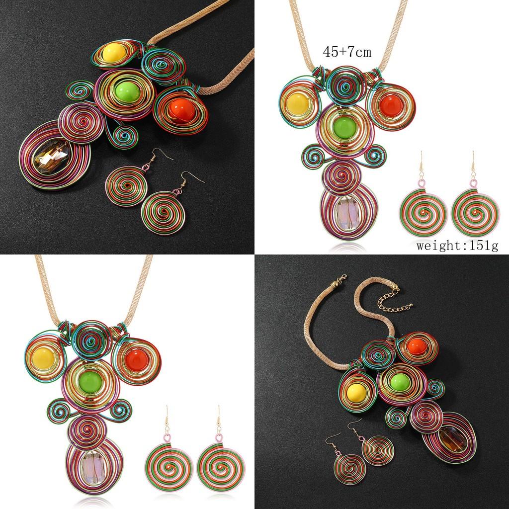 Jewelry Set With Crystal Beads And Aluminum Wire Handcrafted Flower Pendant For Women