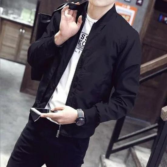 Men's Korean Style Solid Color Baseball Jacket for Autumn