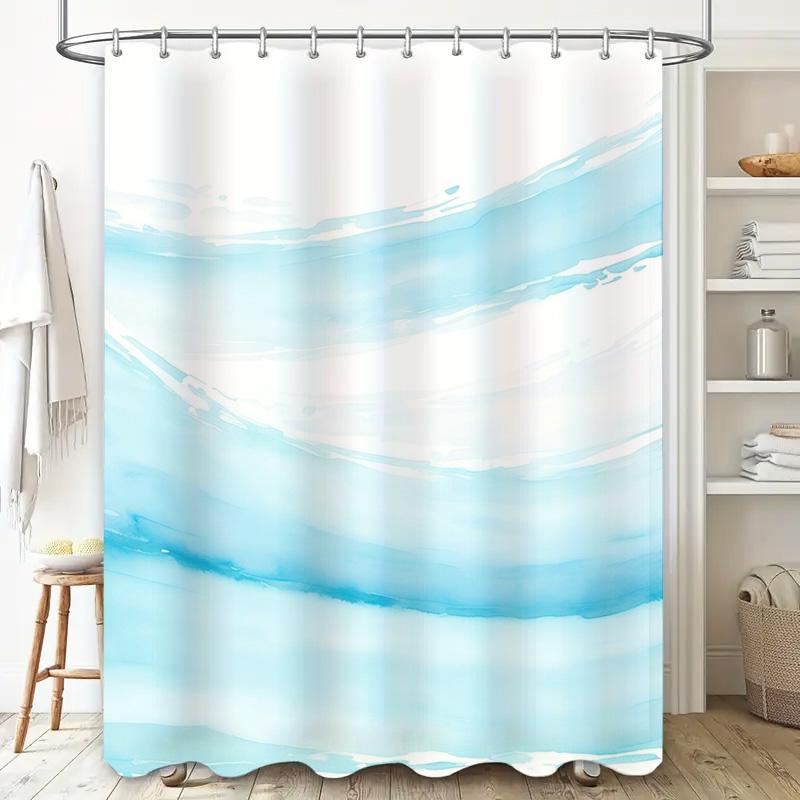 Blue White Shower Curtain Waterproof Bathroom Decor Customizable Size Plastic Hook Rings for Bathtub 72 x 84 Inches (183cmx213cm