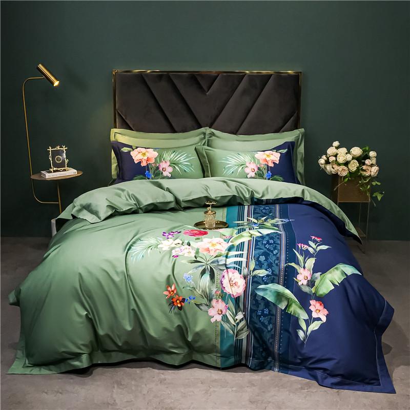 140TC Egyptian Coton Floral Bird Printing Beding Set, Soft Duvet Cover, Bed Shet, Pilowcases, American Style, High-End Premium 4Pcs