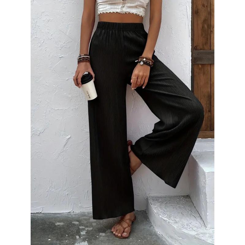 New Women's Casual Pants Loose Crumpled Wide Leg High Waist Long Pants