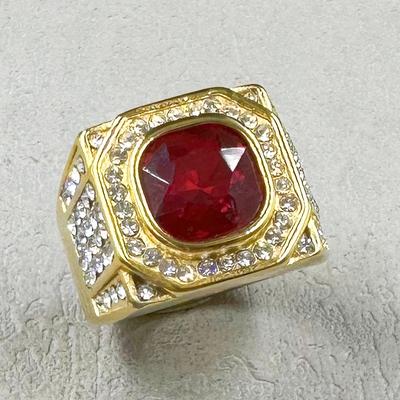 Hip Hop Fashion Men's Classic Gold Color Ring Luxurly  rhineStone Rings for Men Party Wedding Ring Anniversary Gift