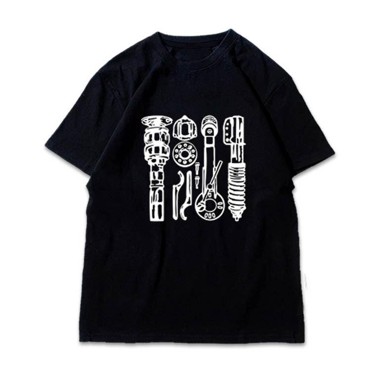 Coilover Suspension Parts Outline Print Tshirt Unisex Shock Spring Hub Component Graphic Loose Short Sleeve Car Enthusiast Tees