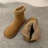 Shoes for Women  New Winter Women's Boots  Round Toe Solid Flock Plush Warm Mid Heel Water Proof Casual Snow Boots Woman
