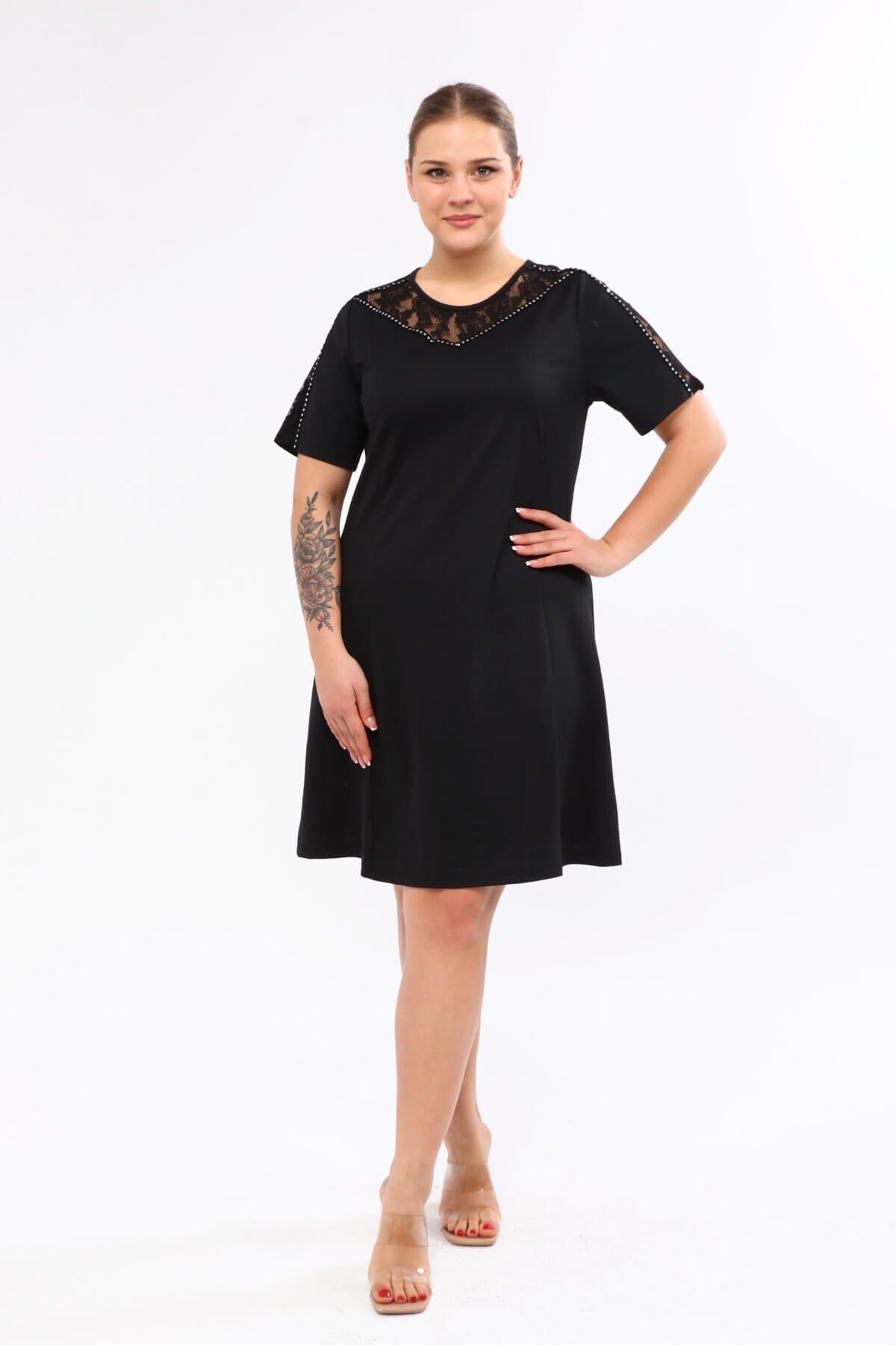 

Women s Big Size Dress Dress with Lace and Ribbon Detail on Shoulders 2XL