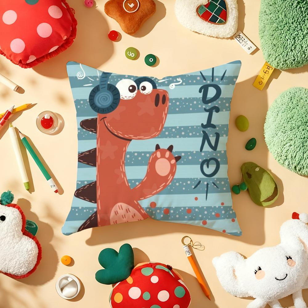 Cute Cartoon Dinosaur Cushion Cover Plush Fabric Soft DoubleSided Printed Sofa Warm Winter Home Gift Pillow Cover